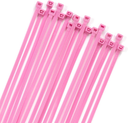 XINGO 100PCS Cable Zip Ties Heavy Duty, Premium Nylon Plastic Wire Ties with 50 Pounds Tensile Strength, Self-Locking Black Nylon Zip Ties for Indoor and Outdoor (14 inch, Pink)