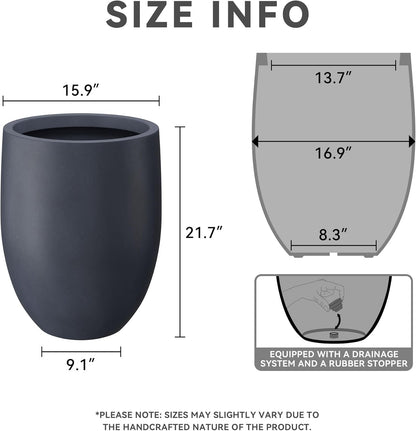 Kante 21.7" H Dark Gray Concrete Tall Planter, Large Outdoor Indoor Decorative Pot with Drainage Hole and Rubber Plug, Modern Round Style for Home and Garden