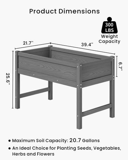 HDPE Raised Garden Bed with Legs, Outdoor Weather-Resistant Elevated Planter Box Stand for Seeds, Herbs, Flowers, Vegetables (Grey)