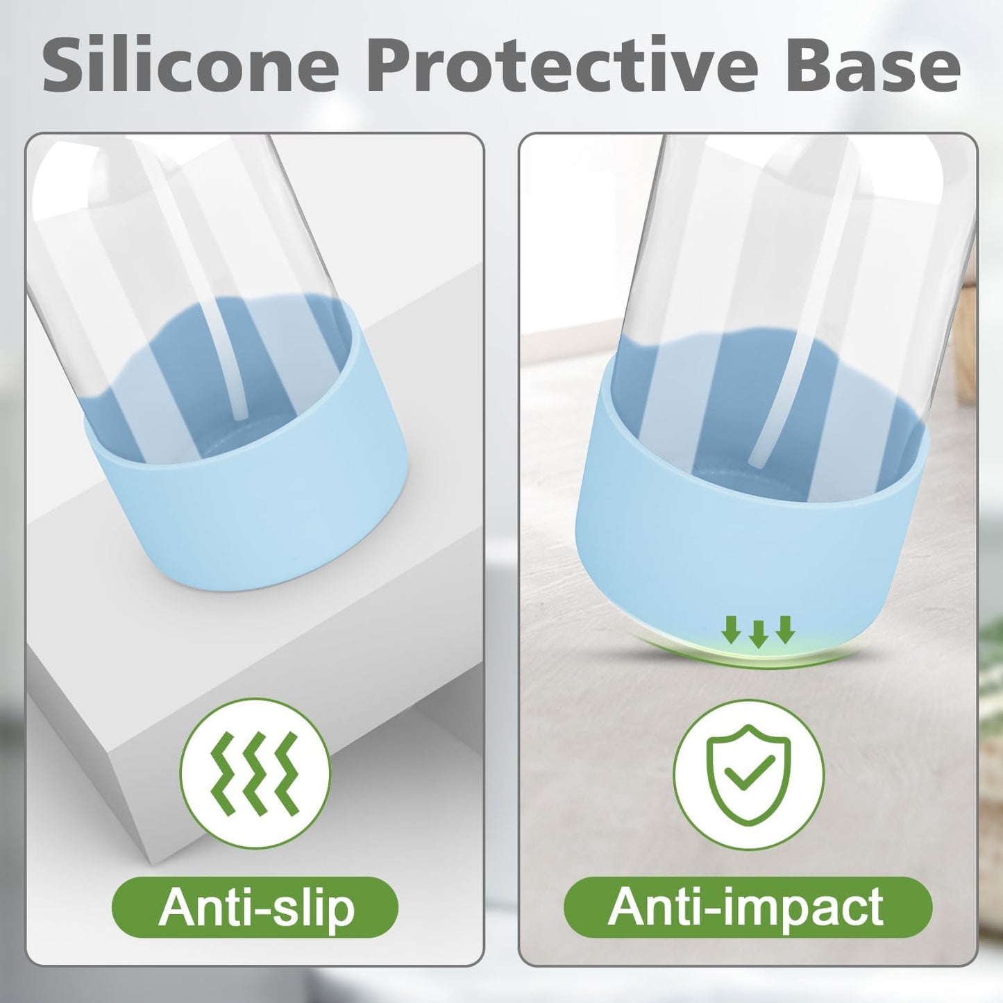 Glass Spray Bottles with Silicone Sleeve Protection, Empty 16 oz Refillable Containers, Reusable Spray Bottles with Adjustable Nozzle for Hair, Cleaning Solutions, 3 Pack Grey&Blue&Pink