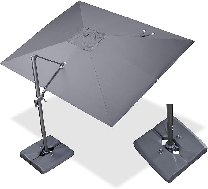 PURPLE LEAF 9' X 11.5' Rectangle Cantilever Umbrella with Base Outdoor Large Aluminum Patio Umbrella with 3-Year Fade Resistance Recycled Fabric and 360-degree Rotation for Deck Garden, Graphite Grey