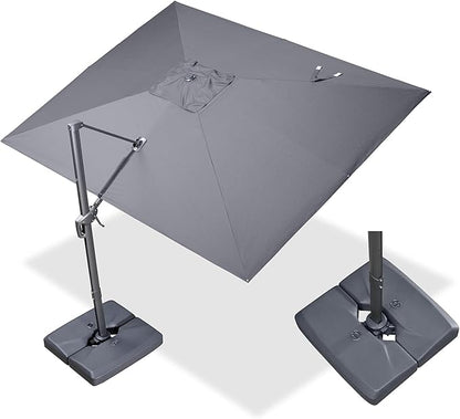 PURPLE LEAF 9' X 11.5' Rectangle Cantilever Umbrella with Base Outdoor Large Aluminum Patio Umbrella with 3-Year Fade Resistance Recycled Fabric and 360-degree Rotation for Deck Garden, Graphite Grey