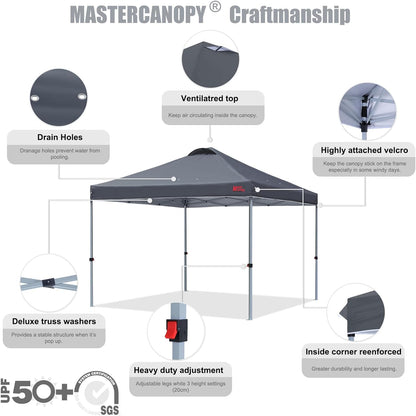 MASTERCANOPY Durable Pop-up Canopy Tent with Roller Bag (8x8, Dark Grey)
