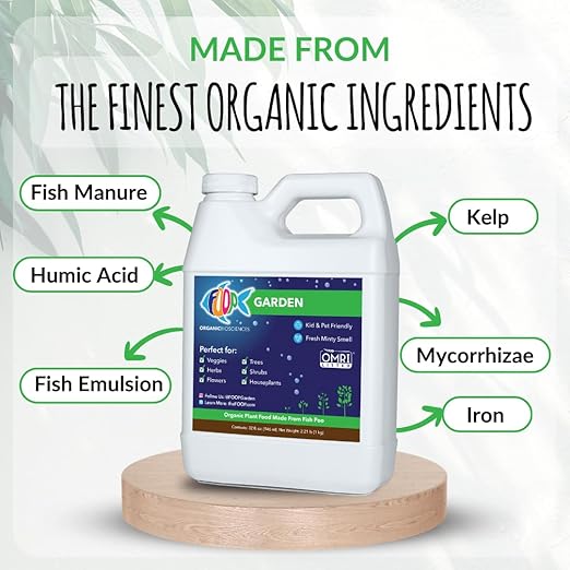 FOOP Garden - Organic Liquid Plant Food Made from Fish Manure (with Fresh Minty Scent) | Fish Fertilizer Alternative Perfect for Veggies, Herbs, Flowers,Trees,Shrubs | Kid&Pet Friendly (32oz)