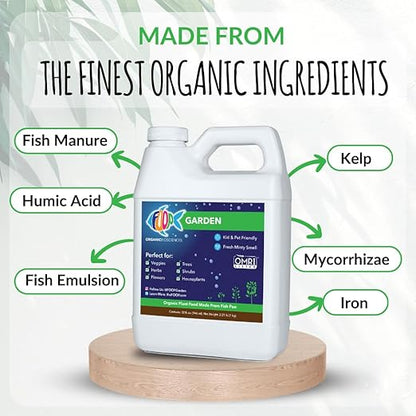 FOOP Garden - Organic Liquid Plant Food Made from Fish Manure (with Fresh Minty Scent) | Fish Fertilizer Alternative Perfect for Veggies, Herbs, Flowers,Trees,Shrubs | Kid&Pet Friendly (32oz)