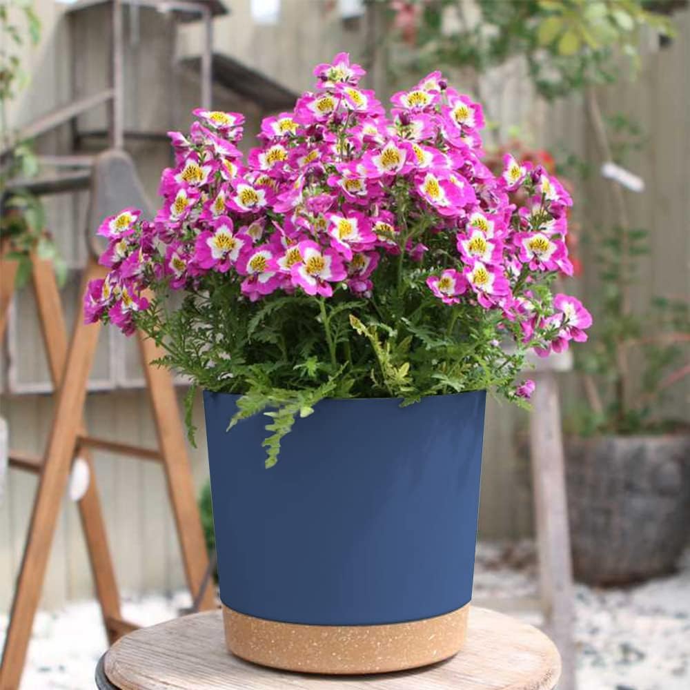 ZMTECH Plant Pots, Set of 6 6.5'' Self Watering Plastic Planter with Drainage Hole and Saucer,Modern Decorative Flower Pot for Indoor Outdoor House Plants, Succulents, Flowers - Blue