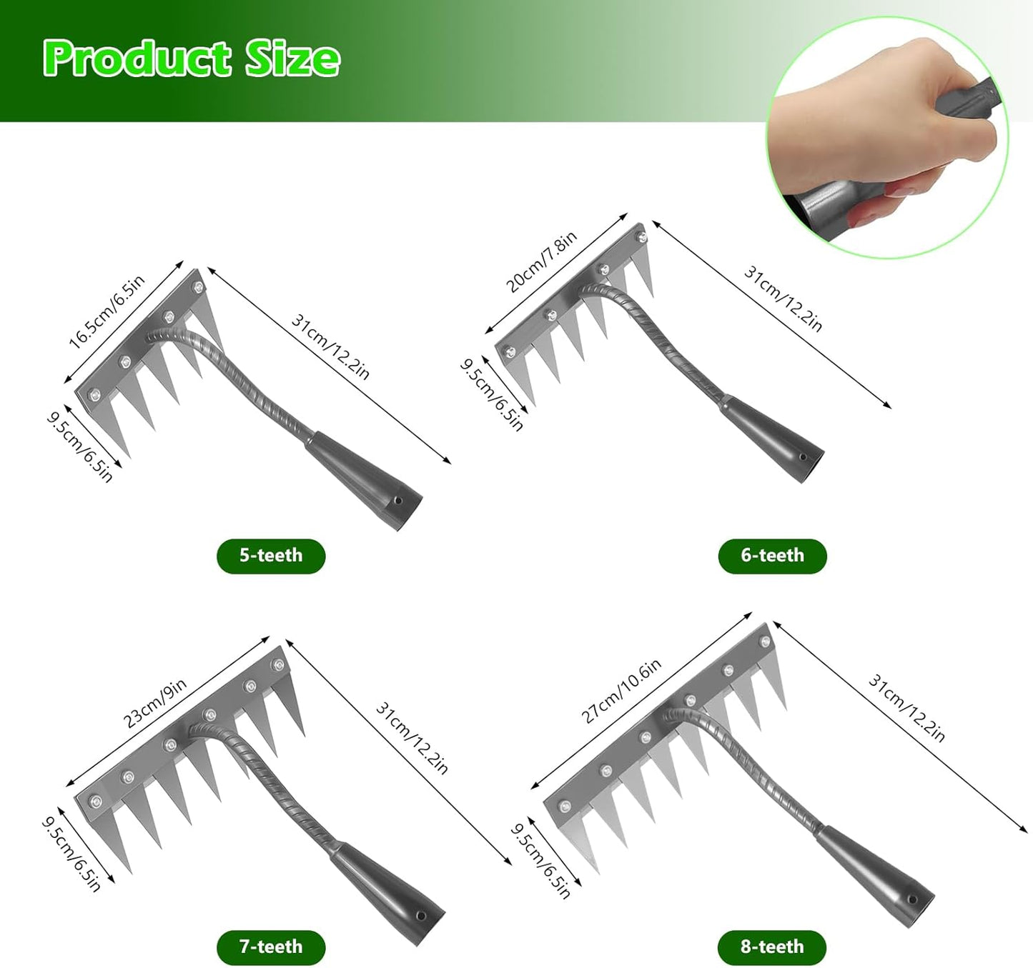 Iron Weeding Rake 2.0, New 5/6/7/8 Garden Weeder Rakes, Heavy Duty Yard Rake Hand Weeder Puller Tool for Efficient Weed Removal, Soil Cultivation, and Lawn Care, Without Stick (6 Teeth)