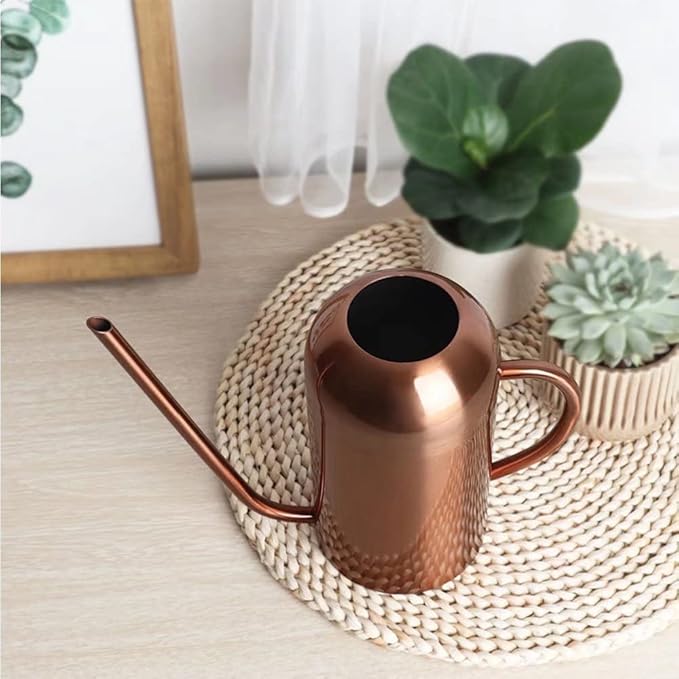 Watering Can Indoor Plants, 50 oz/1500 ml Metal Stainless Steel Watering Can Pot with Long Spout for Indoor House Plants Bonsai Outdoor Garden Flower Decorative(Copper) (Copper)
