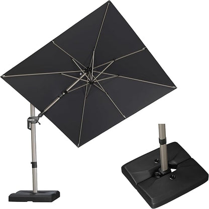 PURPLE LEAF 8' X 8' Left-right Tilting Patio Umbrella with Base Outdoor Swivel Cantilever Offset Aluminum Umbrella with Champagne Frame and 360-degree Rotation for Garden Deck Pool, Grey
