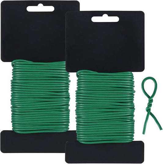 Tenn Well Plant Ties for Climbing Plants, 66 Feet 2.8mm Green Garden Wire Ties for Tomato Plants, Climbing Roses, Trellises, Gardening Supplies (2PCS x 33 Feet)
