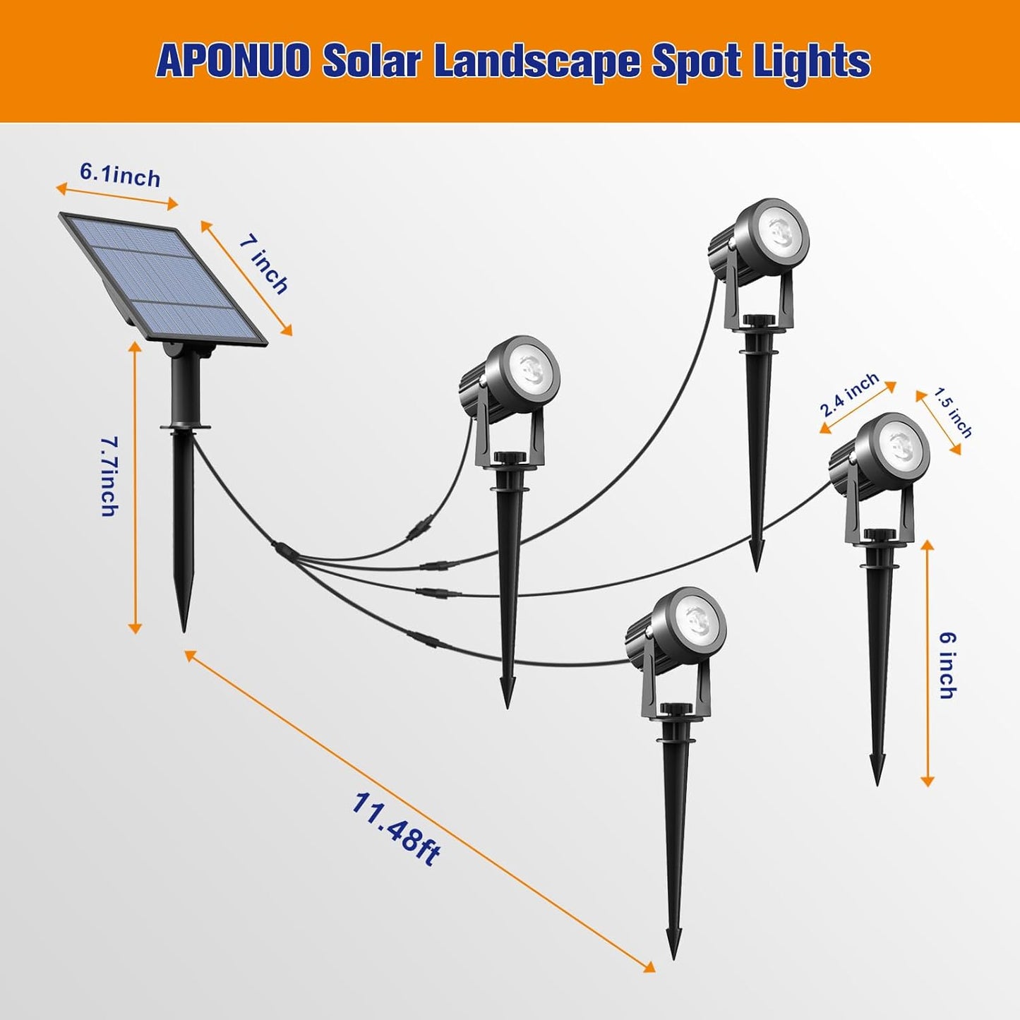 APONUO Solar Spot Lights Outdoor 4-in-1 Solar Landscape Lighting Dusk to Dawn Solar Uplights IP65 Waterproof 9.8ft Cable Outdoor Spot Lights for Yard Pathway Garden Tree Decoration (Cool White)