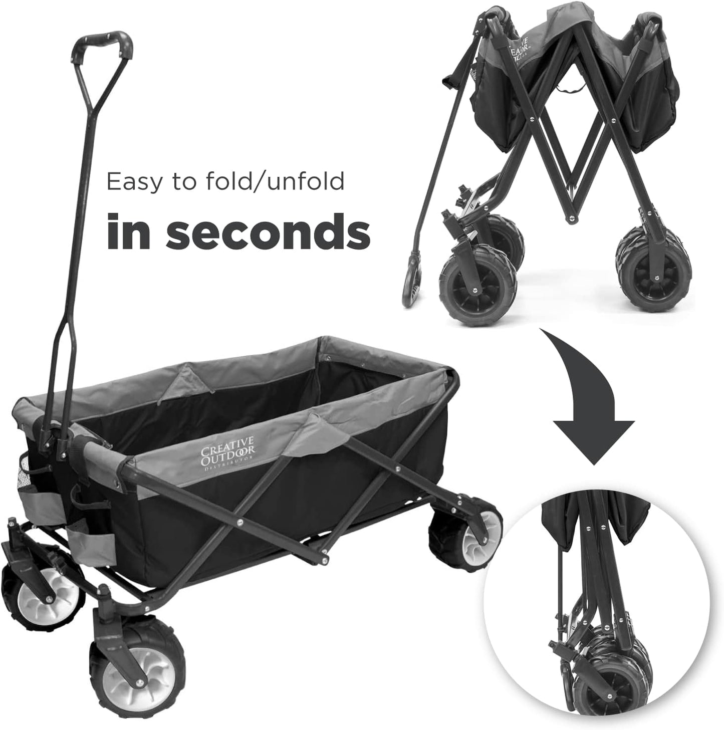 Creative Outdoor Push Pull Hauler Wagon for Kids, 200lbs Weight Capacity, All-Terrain Collapsible and Portable Folding Cart, Beach, Park, Garden, Camping & Tailgate