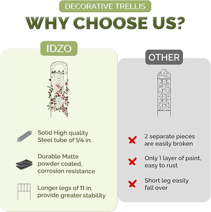 Idzo 71 in. Decorative Metal Trellis for Climbing Plants Outdoor, Heavy-Duty Steel Garden Trellis with Durable Powder Coating, Black