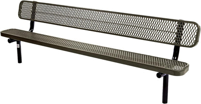 Heavy-Duty Outdoor Bench Thermoplastic Coated, Expanded Metal, Commercial-Grade Seating, Made in America (Inground with Back, 8 Ft, Textured Gold Vein)