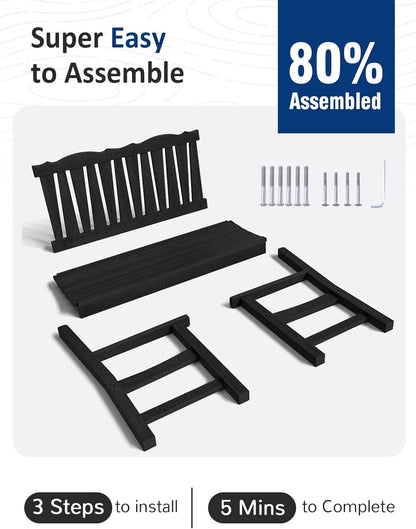 Outdoor Rocking Chairs Set, Weatherproof HIPS Outdoor Furniture, Include 2 Patio Rocking Chairs + Outdoor Bench, Suit for Garden, Porch, Lawn & Backyard(Black)