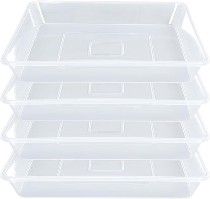 Square Plant Saucer 16 Inch 4 Pack, Durable Clear Plastic Flower Plant Pot Saucer, Square Planters for Indoors and Outdoors Plants, Garden Large Plant Saucers for Pots Plant Trays.