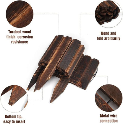4 Pack Garden Wooden Fence Anti-Corrosive Outdoor Landscape Edging Flexible Decorative Border for Garden Yard Flower Tree Fence - 7.9'' H x 47'' L