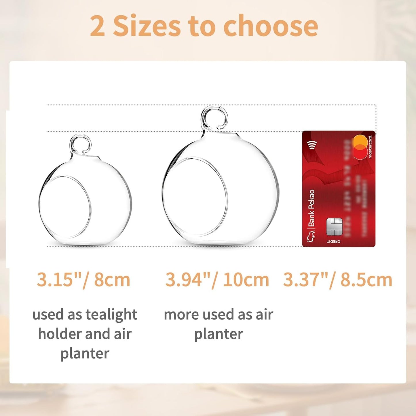 Set of 12 Air Plant Holder Hanging Glass Globe Tea Light Candle Holders Home Wedding Party Centerpieces Decor Indoor Outdoor Tealight Candleholders (12Pcs 4 inches Diameter)