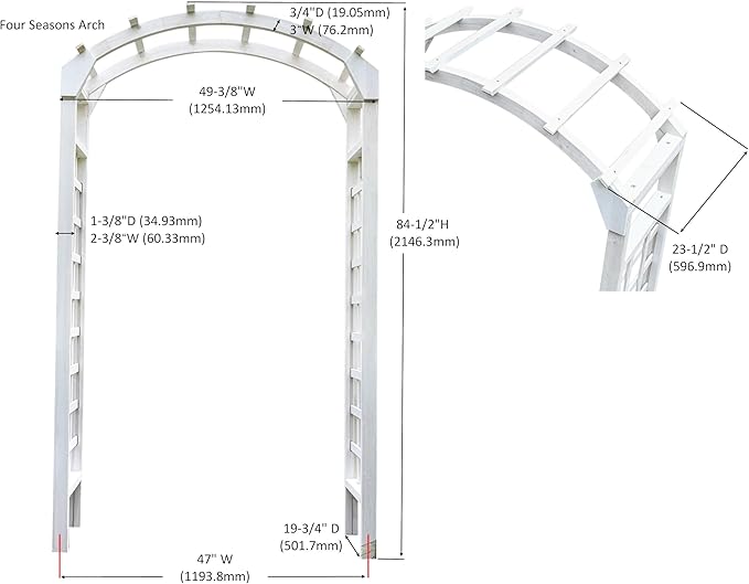 Solid Fir Wooden Garden Arch Premium Outdoor Trellis for Climbing Plants, 84.5”H×49.37”W×23.5’’D, Also can be Used for Wedding and Party Decoration