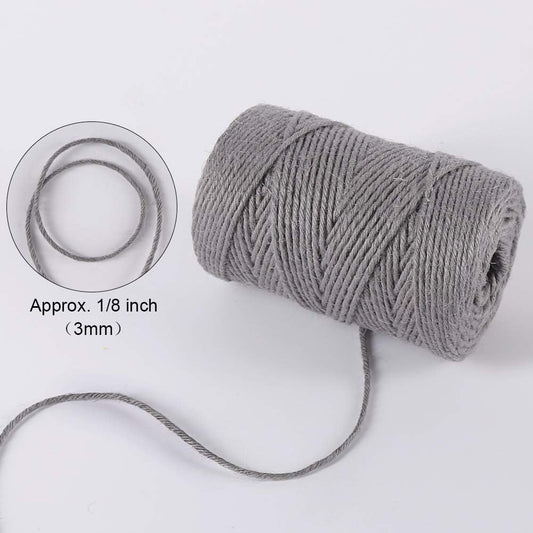Tenn Well Grey Jute Twine, 328 Feet 3mm Thick Twine Rope for Gift Wrapping, Crafting, Packing, Gardening, DIY Projects