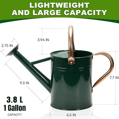Metal Watering Can with Removable Spout, Galvanized Watering Can, Perfect for Indoor Use and for Outdoor Use (1 Gallaon, Green)