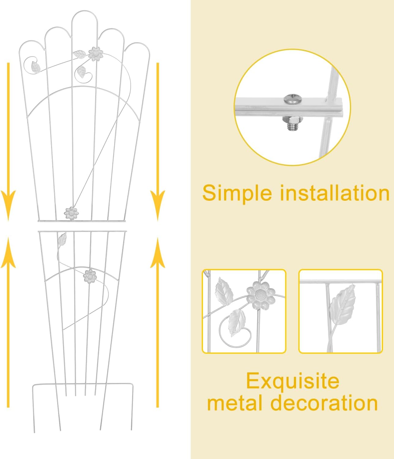 Metal Detachable Trapezoidal Garden Trellis for Climbing Plants, 60 Inches Sturdy Patio Plant Support for Indoor Plants Trellis for Rose, Vegetable Flower, Backyard Pack of 2 - White