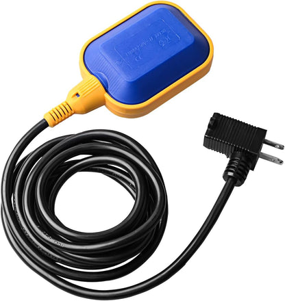 Sump Pump Universal Tethered Float Switch AC 15A 110~250V Piggyback Style Plug with 10 Feet Cord, Used in Sewage Pump, Water Tank, Septic Tank Pump, etc.
