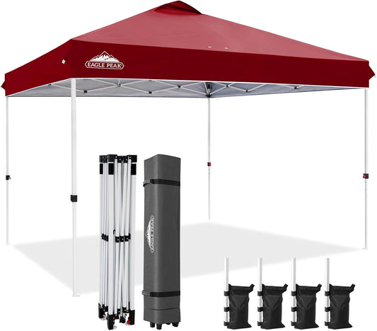 EAGLE PEAK Pop Up Canopy Tent with Wheeled Carry Bag, 8 Stakes, 4 Ropes, 4 Weight Bags, Easy Set Up Tent Canopy, 12x12 ft, 144sqft of Shade, Burgundy
