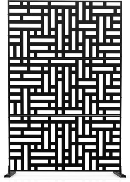 Metal Privacy Screen 72" H x 47.2" Decorative Outdoor Privacy Screen Privacy Panel with Stand for Balcony Deck Patio Lawn Garden, Privacy Fence (Black-Street)