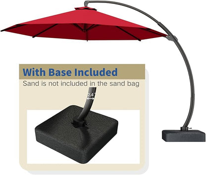 Outdoor Patio Umbrella with Sand Bag Included, 11 FT Deluxe Curvy Cantilever Umbrella Offset Hanging Umbrella with 360° Rotation for Market, Pool, Garden, Backyard, Deck