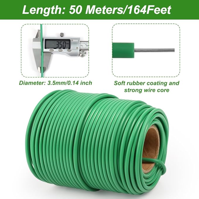 Shintop Plant Ties, 164ft Soft Green Garden Wire Flexible Tomato Ties for Outdoor Climbing Plants, Flowers, Vines Plant Support (3.5mm)