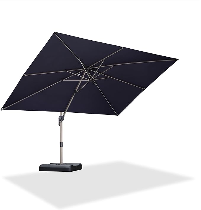 PURPLE LEAF 9' X 11.5' Patio Umbrella, Rectangle Outdoor Cantilever Umbrella, Aluminum Offset Umbrella with Champagne Frame and 360° Rotation for Pool Deck Garden, Navy Blue