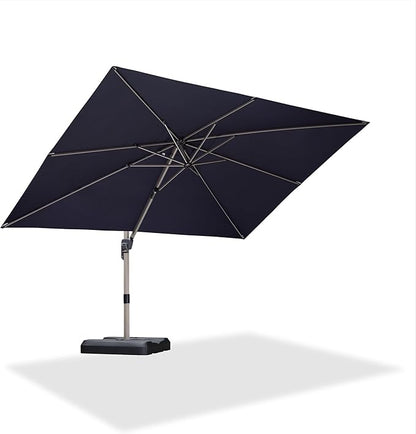 PURPLE LEAF 9' X 11.5' Patio Umbrella, Rectangle Outdoor Cantilever Umbrella, Aluminum Offset Umbrella with Champagne Frame and 360° Rotation for Pool Deck Garden, Navy Blue