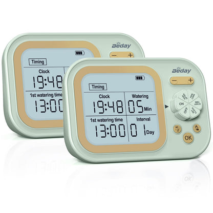 Automatic Plant Waterer Self Watering System Indoor for 15 Potted Plants Pack of 2, Auto Drip Irrigation Kit Programmable Water Timer w Smart Humidity Detection, Green