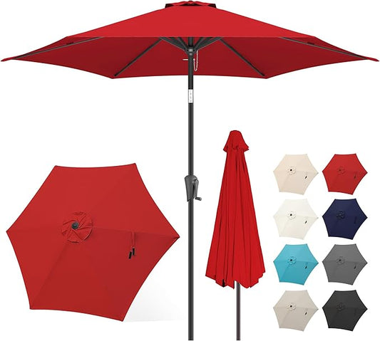FLAME&SHADE 10ft Patio Umbrella - Outdoor Umbrella with 6 Sturdy Ribs, Push Button Tilt and Crank, UV Protection Table Market Umbrella for Pool, Porch，Garden, Deck, Backyard (Red)