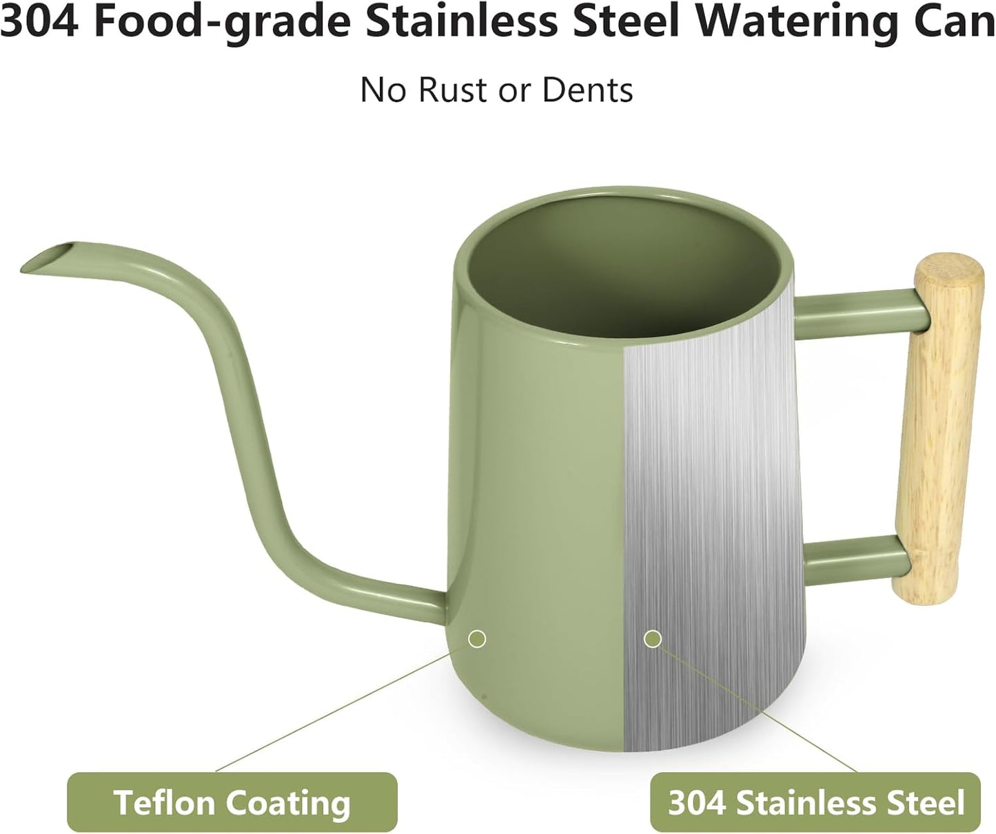 Watering Can Indoor Plants, 35 oz/1000 ml Metal Stainless Steel Watering Can Pot with Long Spout for Indoor House Plants Bonsai Outdoor Garden Flower Decorative (Sage Green)