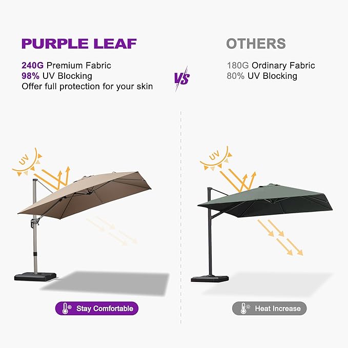 PURPLE LEAF 8' X 8' Patio Umbrella Outdoor Cantilever Umbrella, Aluminum Offset Umbrella with Champagne Frame and 360° Rotation for Pool Deck Garden, Taupe