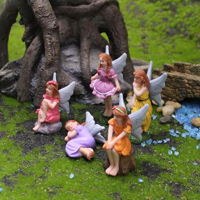 Miniature Fairy Garden Figurines 5Pcs, Small Flower Fairies Ornaments Resin Mini Fairy Figurines Outdoor Decor Art for Fairy Garden Pot Bonsai Micro Landscapes Craft Decoration Accessories