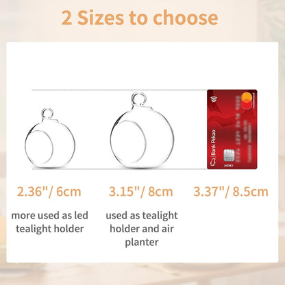24 Pcs 3.15"/ 8cm Hanging Glass Tealight Holder Globe, Plant Terrariums Glass Orbs, Air Plants Tea Light Candle Holders, Home Decor Indoor Outdoor Garden (20 Pcs + 4 Pcs)