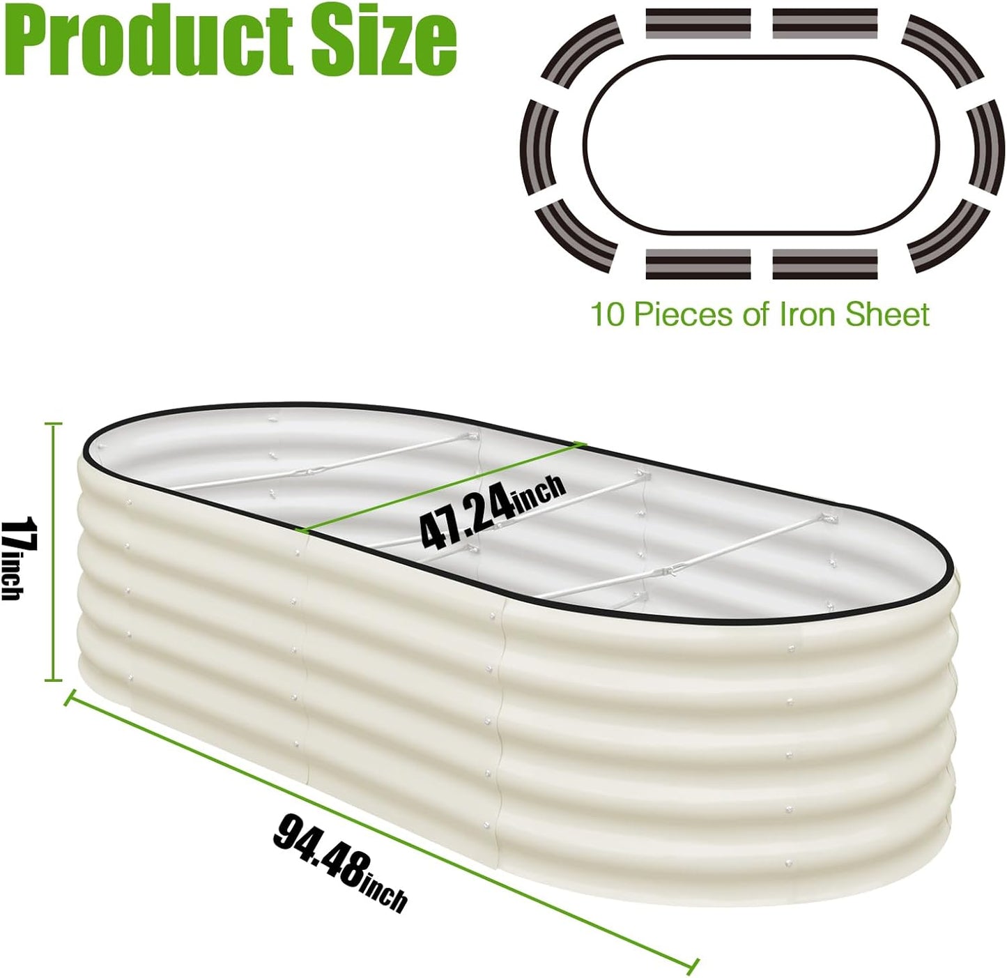 SnugNiture Galvanized Raised Garden Bed, 8x4x1.5ft Oval Metal Planter Box for Planting Outdoor Plants Vegetables