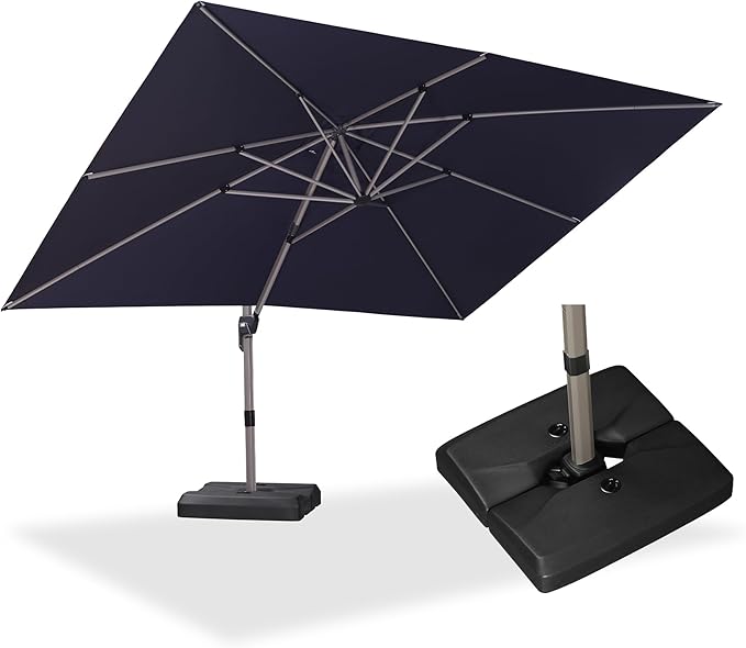 PURPLE LEAF Patio Umbrella with Base Included, 10‘×13’ Outdoor Aluminum Cantilever Umbrella with 360° Rotation, Aluminum Large Offset Umbrella for Outdoor Garden Pool, Navy Blue