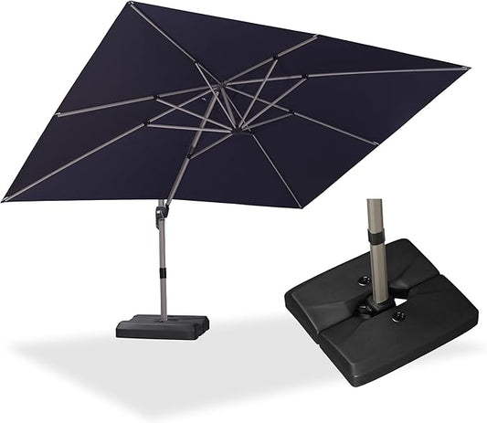 PURPLE LEAF Patio Umbrella with Base Included, 10‘×13’ Outdoor Aluminum Cantilever Umbrella with 360° Rotation, Aluminum Large Offset Umbrella for Outdoor Garden Pool, Navy Blue