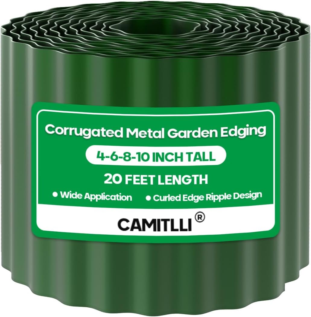 Corrugated Metal Garden Edging, Sturdy Tall Landscape Edging Borders, Perfect DIY for Flower Beds, Lawn and Pathway, Tree Surrounds, Paver Edges (Green, 6"×20FT)