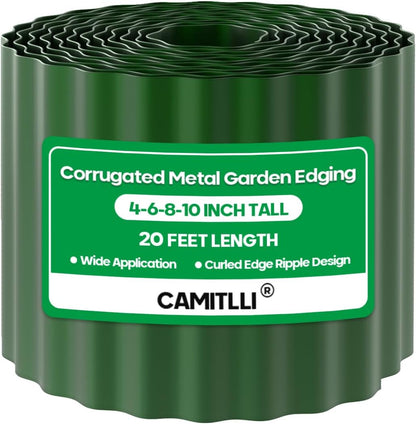 Corrugated Metal Garden Edging, Sturdy Tall Landscape Edging Borders, Perfect DIY for Flower Beds, Lawn and Pathway, Tree Surrounds, Paver Edges (Green, 8"×20FT)