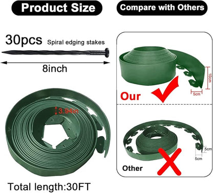 Landscape Edging,33FT Garden Edging Borders [Extra Tall 4IN High] Flexible Lawn Edging Kit with 30pcs Stakes,Mini Plastic Fence for Yard Flowerbeds,Grass-Green