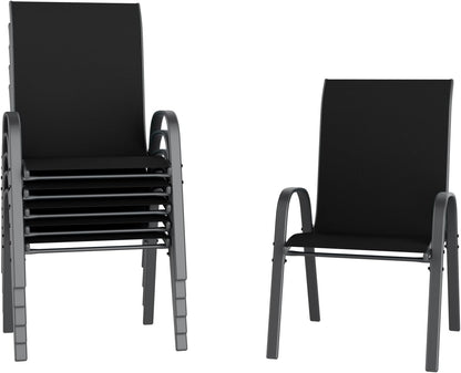 UDPATIO Patio Chairs Set of 8, Stackable Outdoor Dining Chairs with High Back, Breathable Textilene Fabric Outdoor Chair All Weather, 350LBS Capacity for Garden, Backyard (Black)