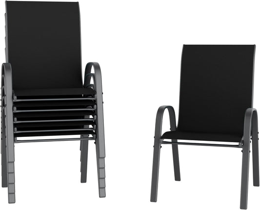 UDPATIO Patio Chairs Set of 8, Stackable Outdoor Dining Chairs with High Back, Breathable Textilene Fabric Outdoor Chair All Weather, 350LBS Capacity for Garden, Backyard (Black)