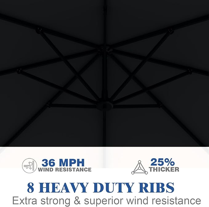 Outdoor Patio Umbrella with Sand Bag Included, 11 FT Deluxe Curvy Cantilever Umbrella Offset Hanging Umbrella with 360° Rotation for Market, Pool, Garden, Backyard, Deck