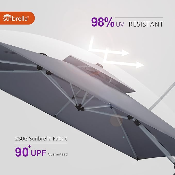 PURPLE LEAF 9' X 12' Cantilever Outdoor Patio Umbrella Large Heavy Duty 360° Rotation Double Top Offset Rectangular Umbrellas for Backyard Deck Pool, Cast Slate