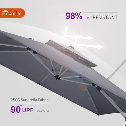 PURPLE LEAF 9' X 12' Cantilever Outdoor Patio Umbrella Large Heavy Duty 360° Rotation Double Top Offset Rectangular Umbrellas for Backyard Deck Pool, Cast Slate